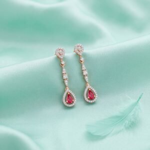 ORRA Long Ruby Diamond Earrings – Long Drop Diamond Earrings